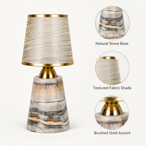Luxury Natural Stone <b>Table</b> Lamp Modern Marble Base Fabric Shade Warm Ambient <b>Bedside</b> hotel <b>table</b> Lamp art decorative OEM ODM - Product Image 3