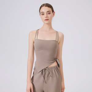 Wholesale Women's Double Strap Tie Side Yoga Tank <b>Top</b> Square Neck Racerback Padded Workout Cami Slim Fit Fitness Activewear - Product Image 1