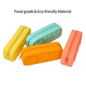 Love Heart-Shaped Macaron Color Silicone Stationery & <b>Makeup</b> Storage Pencil <b>Case</b> Bag Large Capacity Washable Yellow Pink Green - Product Image 4