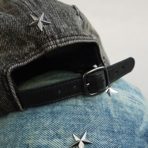 Casquette de baseball vintage en jean <span class=keywords><strong>d</strong></span>élavé à <span class=keywords><strong>5</strong></span> panneaux, ornée de strass personnalisés, à visière plate, ajustable, pour hommes et femmes - Product Image 5