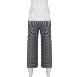 Retro Street Casual Stripe Color Block Fold Over Waist Straight Leg <b>Pants</b> Fashion Relaxed Low Waist Wide Leg Trousers - Product Image 6