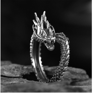 Bague Dragon en argent vintage, style ouvert, bijoux unisexe, cadeau - Product Image 4