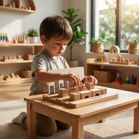 Bandeja de Bloques de Construcción de Ciudades Montessori Personalizada de Madera y Papel de 40 Piezas, Juego Educativo STEM Urbano Moderno con Tarjetas