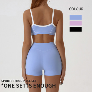 Traje Deportivo de Dos Piezas Hao Qian para Mujer, Transpirable, de Spandex/Nailon, para Verano, Levanta Glúteos, con Contraste de Color, para Deportes al Aire Libre - Product Image 3