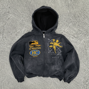 Sweat à capuche zippé imprimé graphique, modèle 6708, en coton bouclette épais 400 g/m², haute qualité, pour homme, style streetwear, vente en gros - Product Image 1