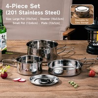 Ensemble de cuisine de camping en acier inoxydable 304 Kangzhi, kit de cuisson portable pour l'extérieur, poignée pliable, résistant à la rouille, léger, pour la friture