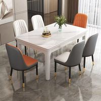 Mesa de Comedor Moderna de Roble Ecológico, Mesa de Comedor de Madera, Mesa de Comedor de Cocina de Piedra Sinterizada con Capacidad para 6 Personas