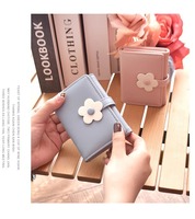 Dompet PU Desain Baru Wanita Pendek Lucu Motif Bunga Lipat Tiga Penjepit Uang Multifungsi Dompet Koin Pelajar Kartu Poliester Kancing 4