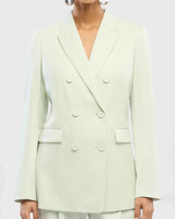 Ensemble de costume 2 pièces personnalisable vert menthe pour femme : blazer croisé à revers crantés et pantalon large – Tenue de bureau formelle