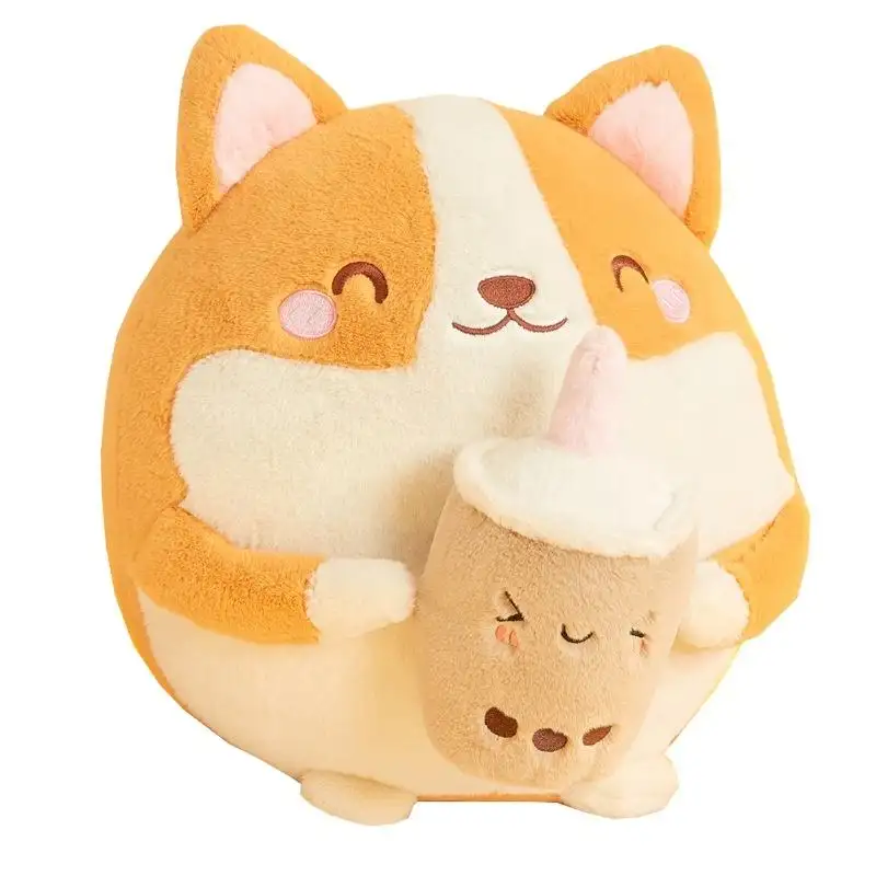 Sevimli Kawaii dolması hayvan oyuncaklar komik sevimli yavru Corgi köpek içecek Boba süt çay çocuk yumuşak oyuncak Plushies yastık hediye