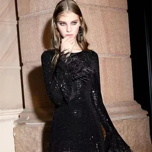 2023 Temperament Slim Sexy Sequin Robe de soiree fishtail Black Evening dress