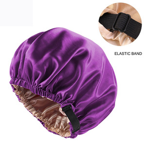 Gorro de dormir de satén de doble capa con banda elástica ajustable para el cuidado y la belleza del cabello - Product Image 1