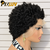 Perruque Courte Afro Pixie Cut 13x4 en Dentelle Frontale, Cheveux Humains Vierges Indiens Naturels, Bouclés Crépus, Sans Colle, Couleur Naturelle, Vente en Gros
