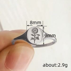 Anello con Sigillo Minimalista a Forma di Girasole, Unisex, con Motivo Floreale, Accessorio di Moda per Uso Quotidiano - Product Image 5