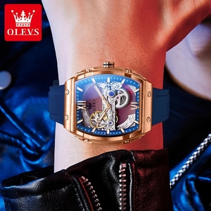 Montre automatique pour homme OLEVS 6779, squelette, grand cadran de 50 mm, bracelet en silicone étanche, montre mécanique pour homme, livraison directe - Product Image 2