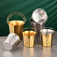 Seau à glace en acier inoxydable 304 couleur or, bacs à boissons avec poignée, design moderne et minimaliste, 0,7L-5,0L pour bars, restaurants, KTV