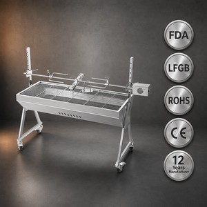 Barbecue vertical professionnel moderne en acier inoxydable avec rôtissoire, machine à charbon de bois commerciale haut de gamme pour rôtir porc et agneau en extérieur - Product Image 5