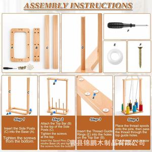 Soporte de madera para múltiples bobinas de hilo, estante de almacenamiento de escritorio para tejer y hacer ganchillo, con 6 bobinas de colores, organizador práctico - Product Image 3