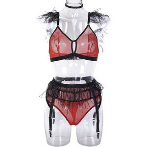 เซ็ตชุดชั้นในเซ็กซี่แบบไร้เป้าเสื้อคลุมสีขาวตาข่ายผ้าโพลีเอสเตอร์ปักลายสำหรับผู้หญิง - Product Image 5