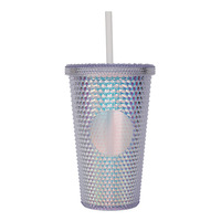 Gobelet en acrylique de grande capacité de couleur dégradée, gobelet en plastique transparent avec couvercle et paille, 480ml, 16oz