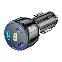 Adaptor Charger Mobil Pengisian Cepat 90W PD QC3.0 2 Port USB Tipe-C Stopkontak Pemantik Rokok untuk Penggunaan Baterai Ponsel