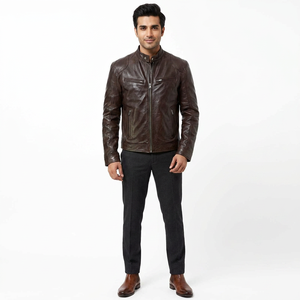 Chaqueta de Cuero Genuino para Hombre, Otoño 2026, Calidad Premium, Cuello Alto, Estilo Vintage, Transpirable, Hilos Finos, Venta Rápida - Product Image 1
