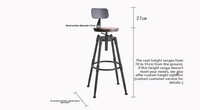 Tabouret de bar en métal de luxe contemporain, dossier en cuir réglable, tabouret haut moderne pour bar à domicile, hôtel, extérieur, repas, pivotant et stable