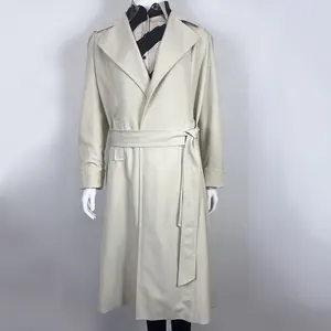 צרפתית בסגנון צרפתי סתיו וחורף מעילים נשים חגורה ז 'קטים חגורת מוצק להפוך את צווארון ארוך מעילים לנשים