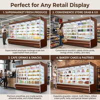 Lemari Pendingin Display Premium dengan Tirai Udara, Bagian Depan Terbuka, Rak Bertingkat, Dilengkapi Lampu LED untuk Produk Segar Supermarket