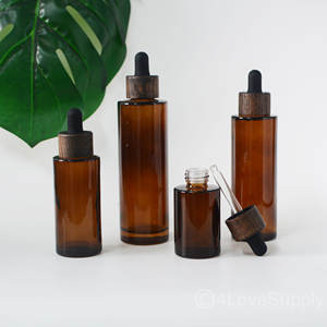 Frascos cuentagotas de vidrio ámbar de hombro plano de 20ml-100ml de alta calidad, juego de suero de aceite esencial, Frascos cuentagotas con tapa de madera de bambú - Product Image 3