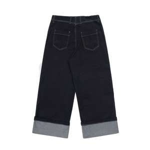 Jeans Baggy Homme en Denim Selvedge Noir Délavé à Ourlet Roulé Style Streetwear – Vente en Gros - Product Image 2