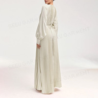 Abaya musulmane plissée ivoire au design minimaliste et moderne, robe longue modeste à manches évasées avec ceinture pour femme, couleur personnalisable