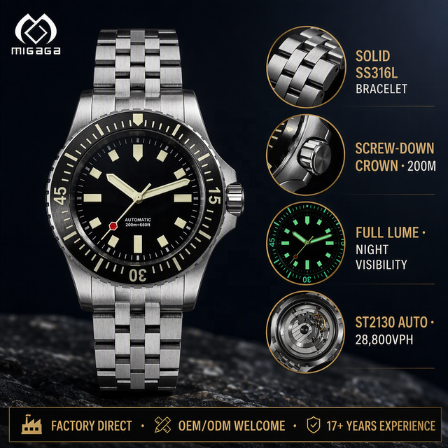 Mens Dive Watch 200M Waterproof Automatic Mechanical Wrist Watch Luminous Rotating Bezel Reloj Hombre Steel