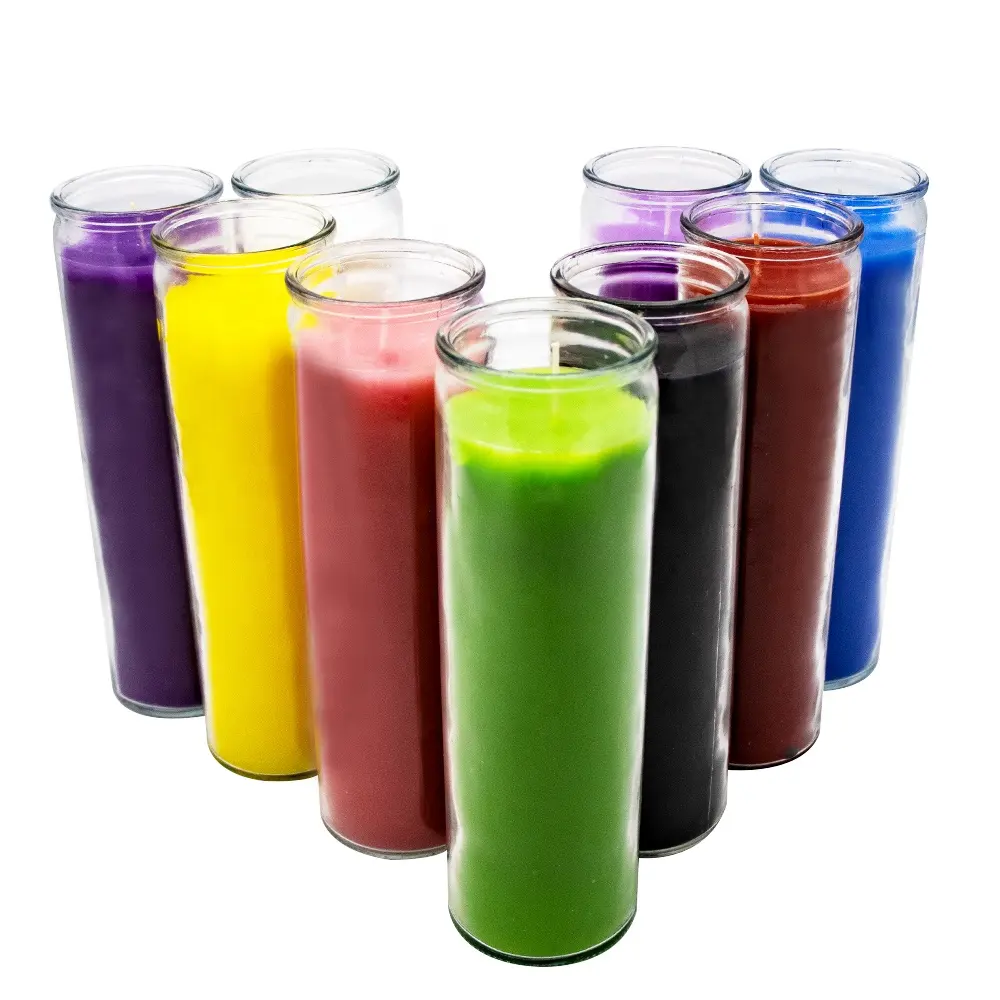 Customized personalized Wholesale 7 Days Church Candles Religious Candle Colored Custom 7 Day Glass Jar Church Candles