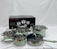 Ensemble de casseroles classiques pour la cuisine, 10 pièces, en acier inoxydable vert, comprenant une casserole, un wok et un ensemble de poêles, base composite à cinq couches