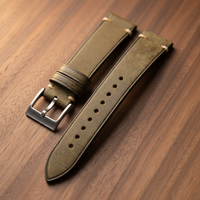 Correa de Cuero de Lujo para Reloj de Hombre, Compatible con Relojes Cartier, 18mm 19mm 20mm 21mm 22mm 24mm, Verde Oliva, Correa de Cuero Vintage Gruesa