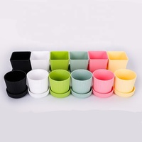 Dia.6.8cm H.7cm lucu kecil bulat dan persegi warna-warni plastik sukulen kaktus Bonsai Pot bunga dengan piring