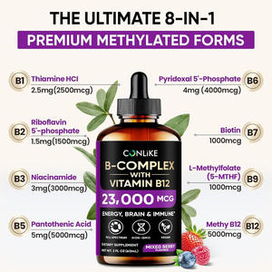 Label Pribadi 11-in-1 Vitamin B Kompleks Cair dengan B12 Metilkobalamin B9 Asam Folat Kolin, Inositol Metabolisme Energi Otak - Product Image 4