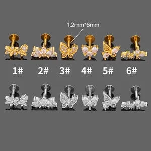 ต่างหูเจาะแบบสั่งทำขายส่ง วัสดุสแตนเลส 316L ประดับเพชรซิคอนรูปหัวใจ แบบติดหลังแบน สำหรับเจาะหูแบบ Tragus, <span class=keywords><strong>Helix</strong></span> และกระดูกอ่อน - Product Image 2