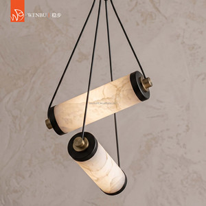Spanish <b>alabaster</b> cylindrical Pendant <b>Lamp</b> brass hotel villa dining room - Product Image 3
