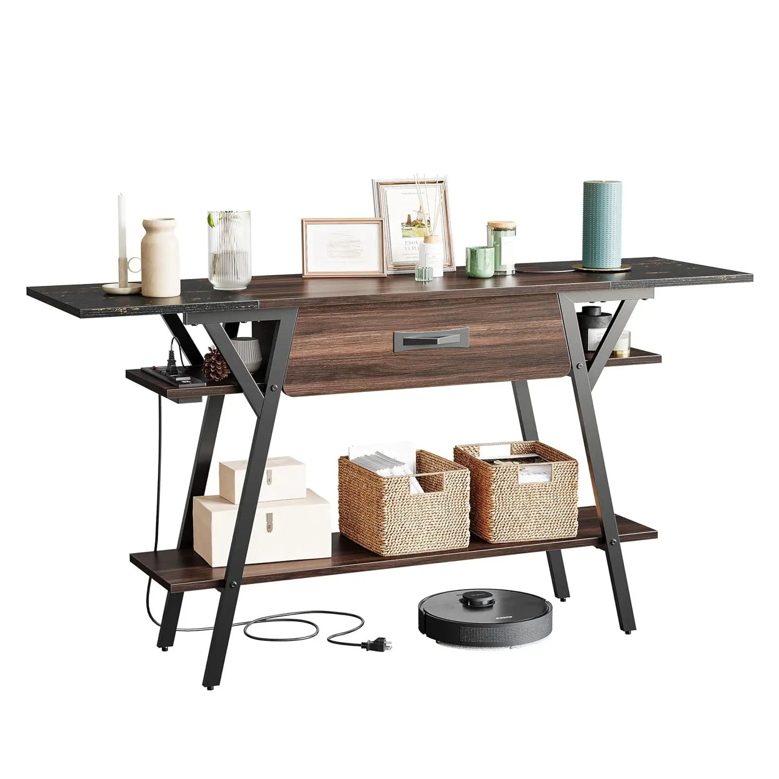 Couloir en bois moderne Table d'appoint tiroir de rangement Table console de luxe