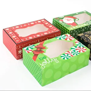 Emballage personnalisé en gros boîte de papier cadeau fenêtre de bonbons boîtes de papier gâteau de noël pour l'emballage