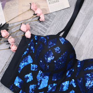 2026 Meilleure qualité, prix compétitif, <span class=keywords><strong>haut</strong></span> court <span class=keywords><strong>noir</strong></span> à paillettes pour femme avec bretelles spaghetti, vente en gros, personnalisable - Product Image 3