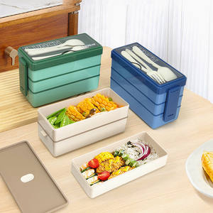 Emballage de sac <span class=keywords><strong>thermos</strong></span> <span class=keywords><strong>rectangulaire</strong></span> en plastique Boîte à lunch à 3 couches avec cuillère, fourchette et couteau 1500ml - Product Image 1