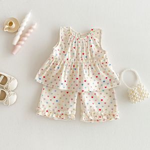 Conjunto de 2 Piezas para Niñas: Top sin Mangas y Pantalones Anchos - <span class=keywords><strong>Ropa</strong></span> de Verano Transpirable de Algodón con Estampado de Amor para Niños - Product Image 2