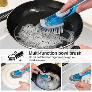 Replaceable Soap Dispensing Dish Brush Plastic Dishwashing Pot Kitchen Cleaning <b>Scrub</b> Brush - Product Image 4
