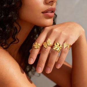 Fashion <b>Rings</b> Floral Leaf Design 18k Gold Plated Women's Party Jewelry - Product Image 1