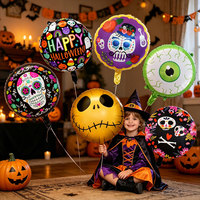 Globos de Helio Redondos de 18 Pulgadas con Diseño de Calabaza con Orejas para Halloween 2026, Decoración para Fiestas, Suministros Festivos