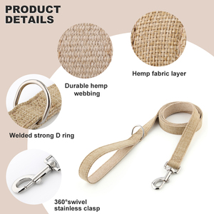 Correa de cáñamo puro respetuosa con el medio ambiente, correa para perro con logotipo personal, correa para mascotas, MOQ bajo al por mayor - Product Image 6