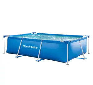 Conjunto de piscina retangular acima do solo para crianças, piscina de aço com estrutura externa segura para brincar ao ar livre